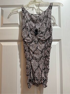 Diane Von Furstenberg Black and White Ruched Tank Top